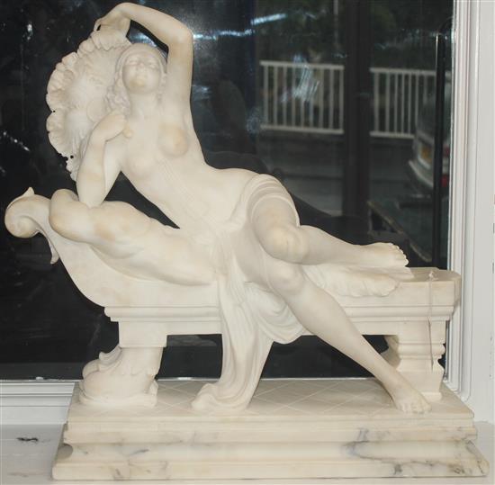 Telemaco Cipriani, A large Carrera marble sculpture, Rosette - The Fan Dancer, Length 72cm, height 66cm, depth 25cm